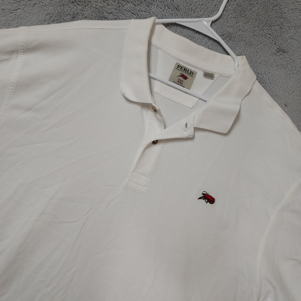 Perlis Polo Shirt Mens 2XL XXL Crawfish Pique Short Sleeve White New Orleaans